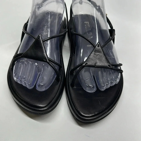 Prada Leather Sandals Flats Open Toe Ankle Strap Strappy Triangle Black Size 38 - Picture 3 of 10